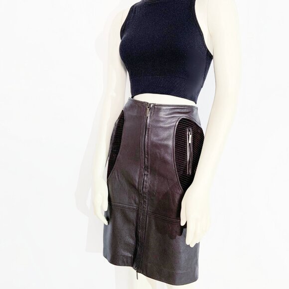BOSS by HUGO BOSS Brown Leather and Suede Midi Skirt / size Small-Medium - Picture 7 of 11